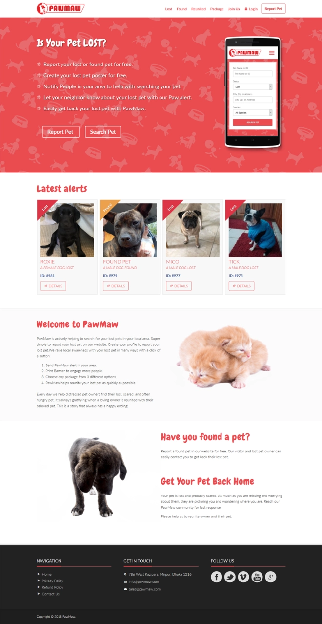 PawMaw – Pet Lost Found Site